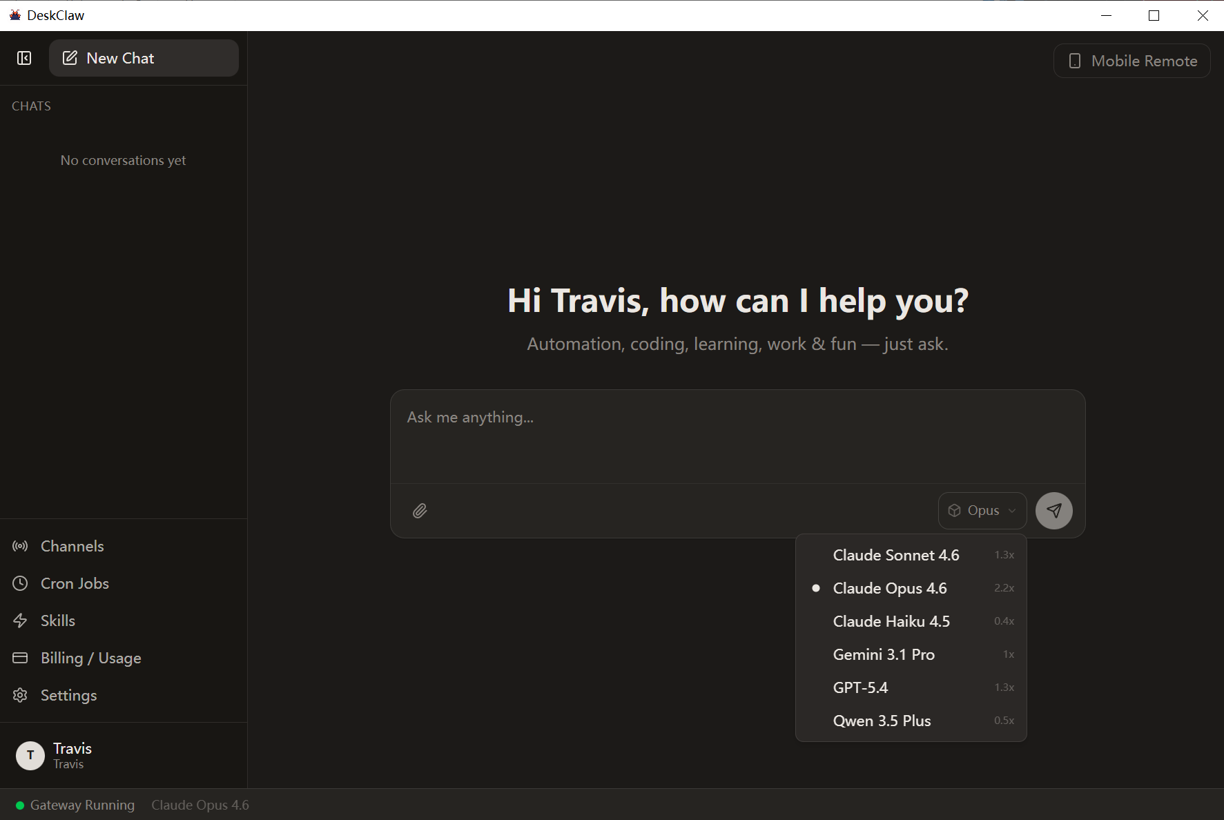 DeskClaw model switching — Claude Opus 4.6, Sonnet 4.6, Haiku 4.5, Gemini 3.1 Pro, GPT-5.4, Qwen 3.5 Plus